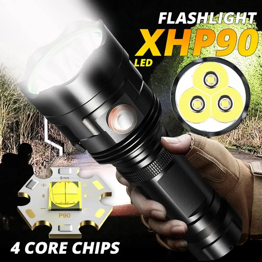 Светодиодный фонарь фонарик 3 * XHP90 USB Перезаряжаемые Водонепроницаемый лампа