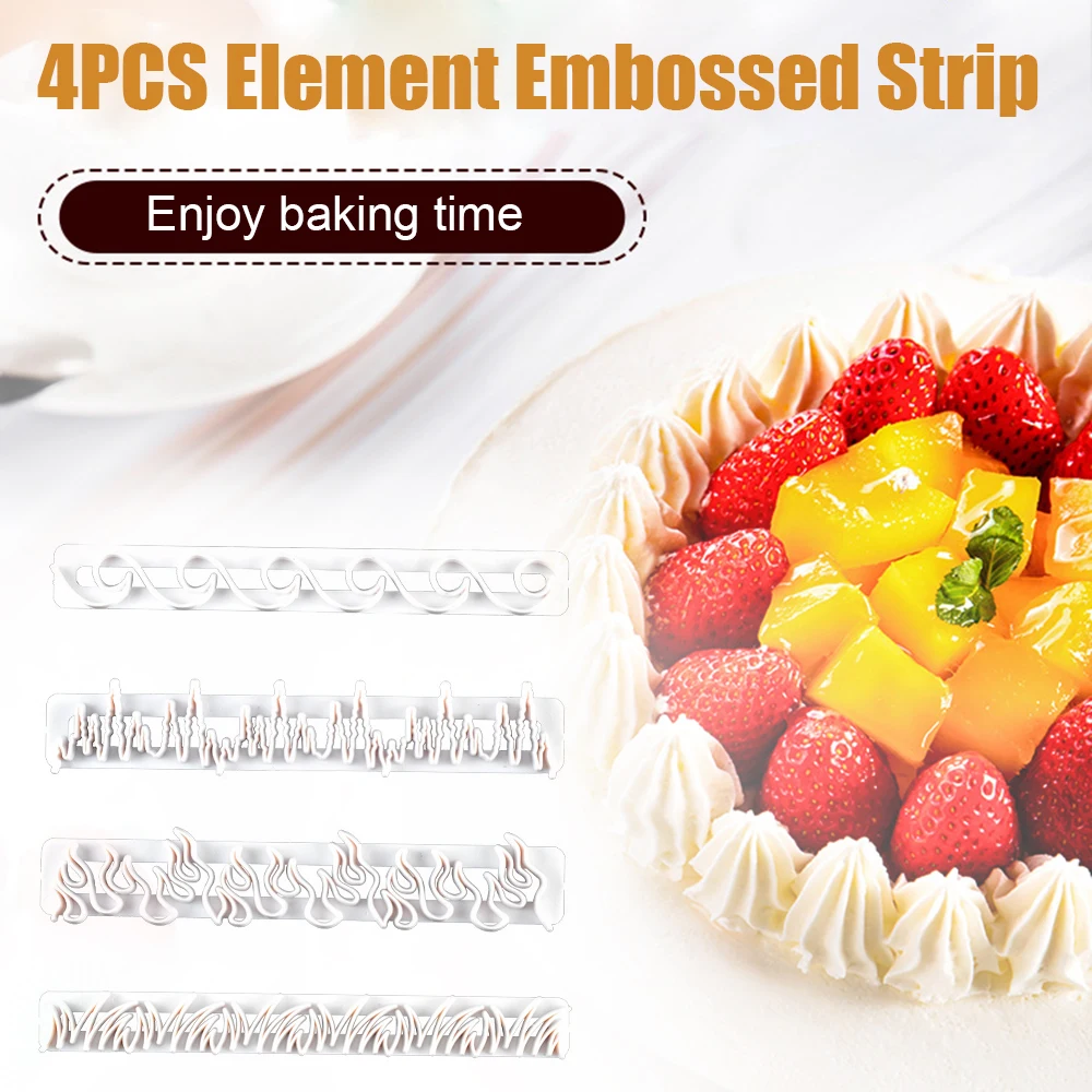 

4pcs Cake Mold Set Flower Lace Mat Border Mold Cake Decoration Embossed Strip Mould Fondant Baking Tools
