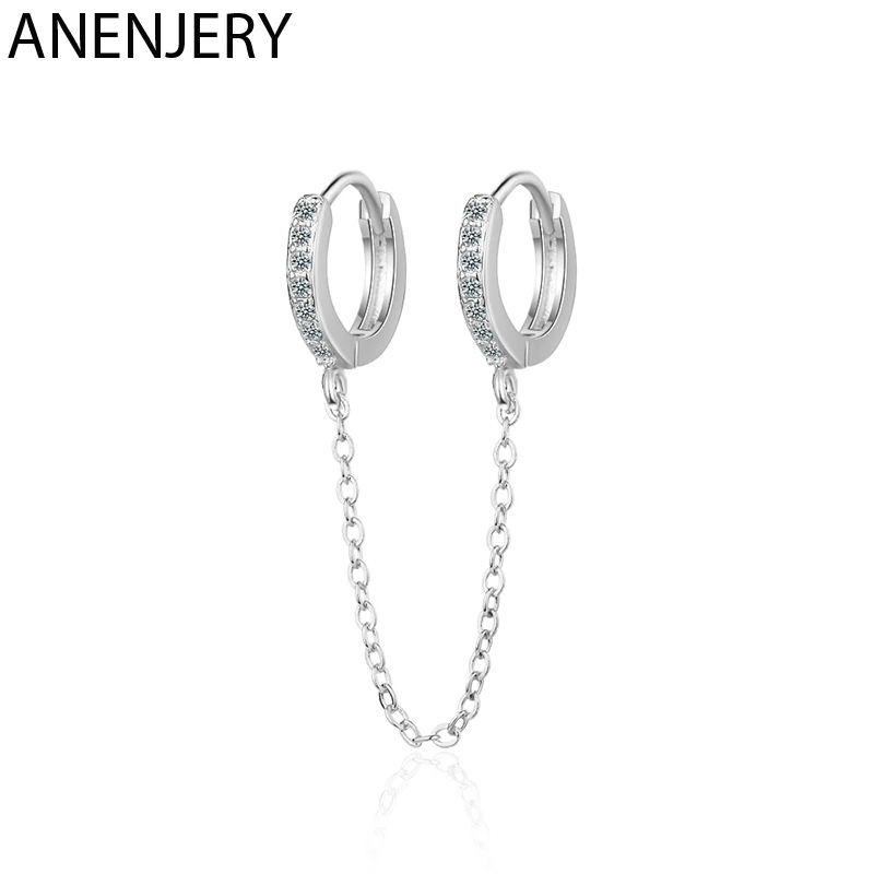 ANENJERY 925 пробы серебро 1 шт. двойное отверстие для ушей кубические циркониевые