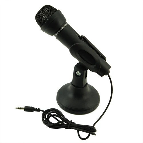 

Black 3.5mm Mini Speech Mic Microphone with Desktop Stand For PC Computer X3UB