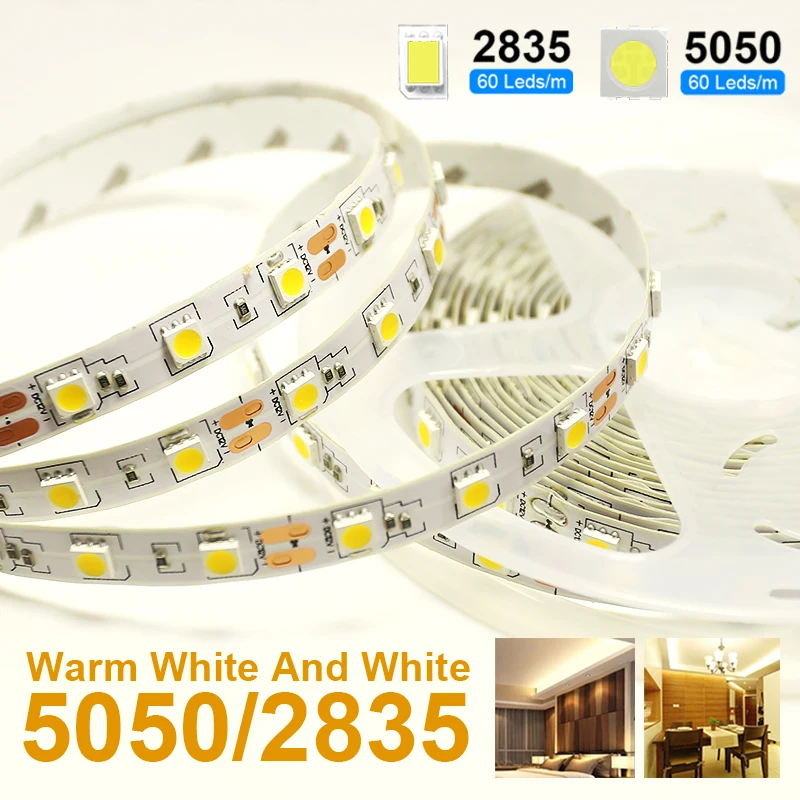 

Светодиодная лента, 5050, теплый и холодный белый свет, 2835, гибкая Водонепроницаемая светодиодная лента 12 В постоянного тока для украшения ком...