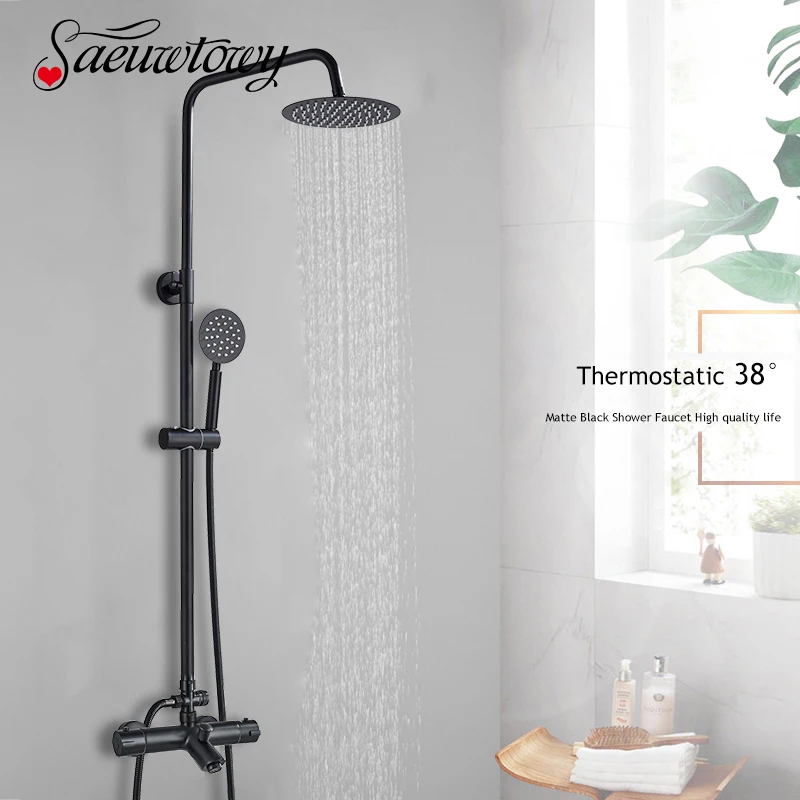 Матовый черный Термостатический смеситель для душа ультратонкая насадка в