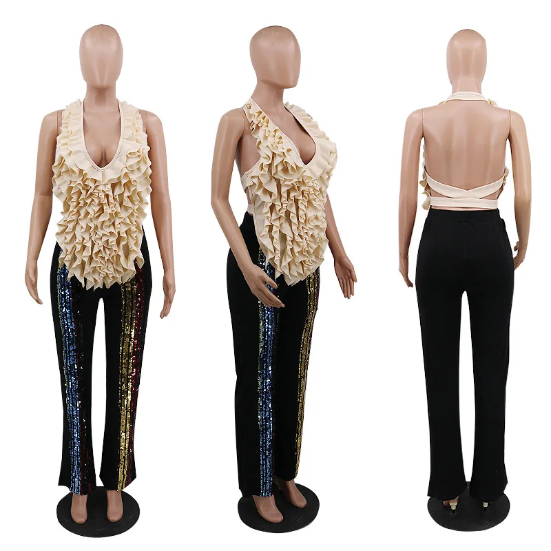 

Donsignet Women Vest New Summer Off-the-shoulder Crushed Flowers Solid Color Sexy Fashion Backless Vest Sexy & Club Crop Top