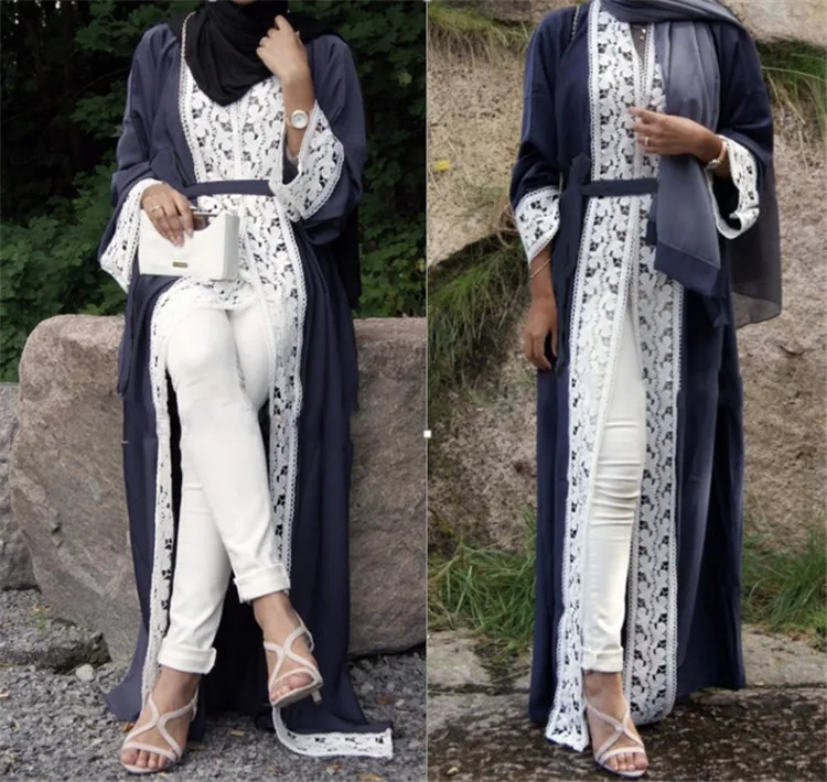 

Elegant Open Abaya Womens Lace Smooth Dress Plus Size Loose Dress Adult Muslim Kaftan Jilbab Garments