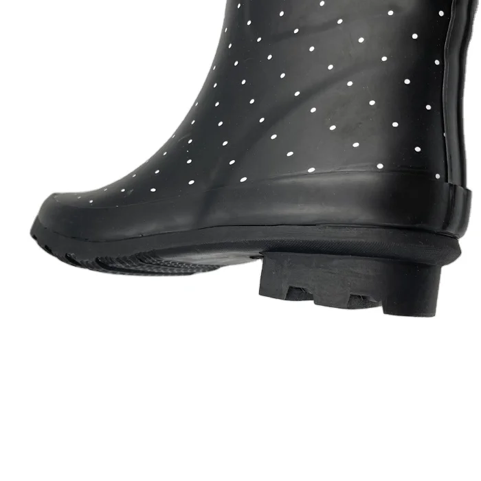 

OEm brand promote sales custom polka printed women's black clear thigh high rain boot