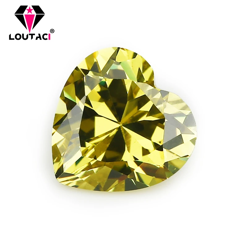 

LOUTACI Colored Cubic Zirconia Heart Shape Olive Yellow Color Most Realistic Jewelry Gemstone Big Size 11x11-15x15mm