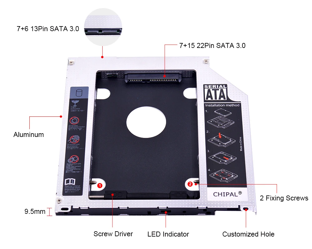 CHIPAL SATA 3 0 2nd HDD Caddy 9 мм 5 для SSD чехол HD корпус жесткого диска Macbook Pro 13 &quot15" 17