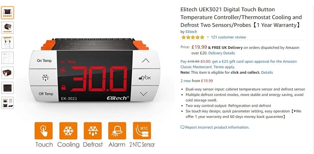 Elitech EK3021 цифровая сенсорная кнопка регулятор температуры/термостат охлаждения и размораживания два датчика/зонды-серый цвет