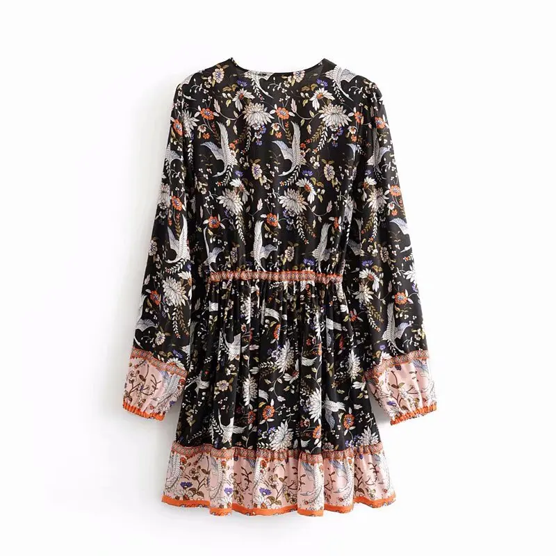 Boho королев для женщин кран с цветочным принтом Длинные рукава пляжное богемное