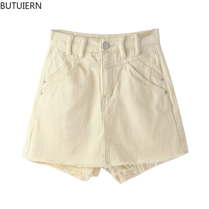 

Jean Shorts Women Summer Wide Leg Solid Crop Denim Pants Skirt 2021 Tide Short Jeans Trousers 3 Colors Straight Clothing