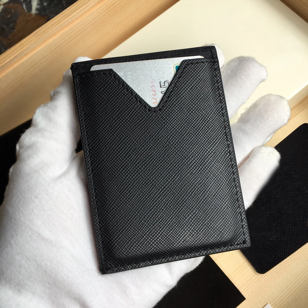 

Business portable leather card holder cross grain leather bank card holder multi-card pocket wallet