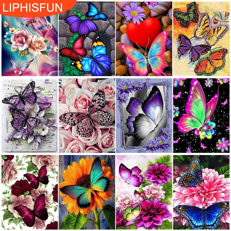 

5D Diy Diamond Painting Full Drill Butterfly Flowers Square Round Rhinestone Diamond Embroidery Cross Stitch Home Decor