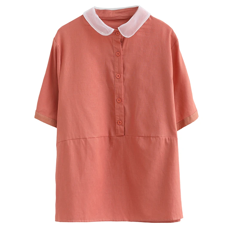 

cotton linen solid women shirts 2020 summer vintage turn-down collar loose slim female button casaul outwear coat tops
