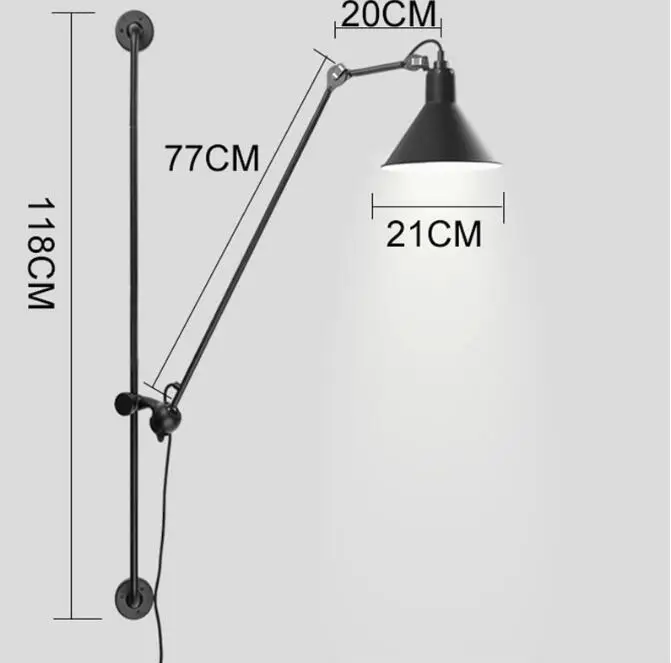 

American Retro Industrial Rotatable Led Wall Lamp Large Size 120cm Paint Metal Wall Lamp Led Bing vision for Indoor Lighting