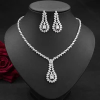 hibride luxury aaa cz geometric shape wedding jewelry set sparkling top quality zirconia crystal necklace earring 2pcs set n 859