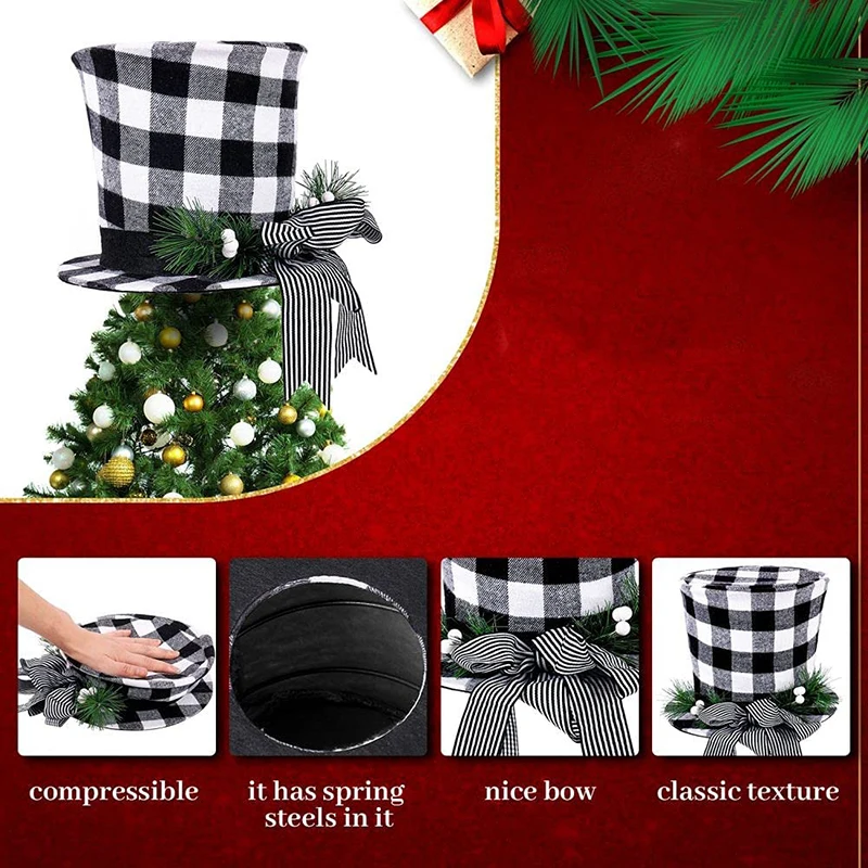 

For Christmas Tree Topper Top Hat With Classic Stripes And Bow Ribbon Foldable Christmas Top Hat Home Decoration