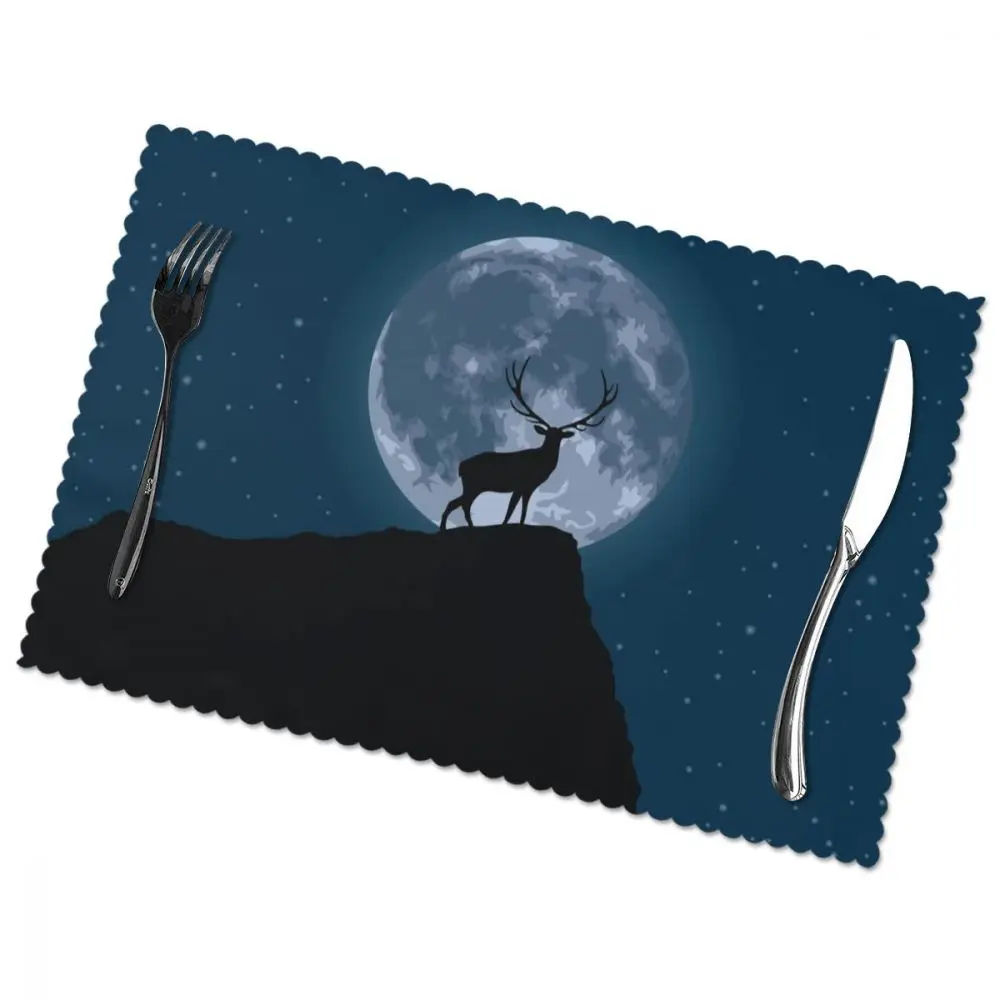 6 шт. коврики олень с полной луной тканевые для стола столовая посуда кухонный
