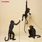 Внутренняя люстра из смолы в форме обезьяны, золотой, черный, белый светодиодный светильник для гостиной, кабинета с лампой E27