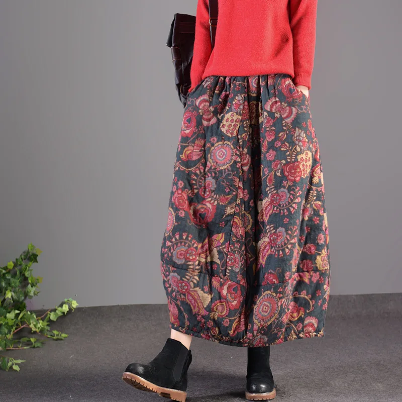 2020 утолщенная свободная стеганая хлопковая и льняная юбка в этническом стиле с