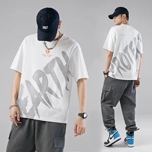 Men's T-Shirts Big Letters Printed Short Sleeve Tshirts Summer Hip Hop Casual Cotton Tops Tees Oversized Fashion Streetwear