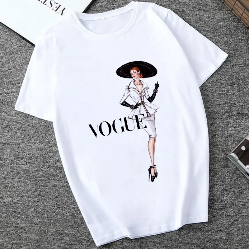 Женская модная футболка VOGUE Lady с буквенным принтом летний Harajuku короткий рукав