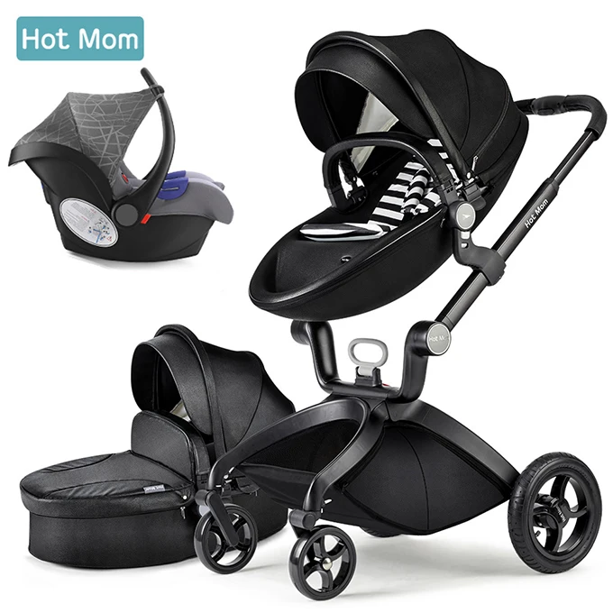 Black car seat Детская коляска 3 в 1, популярная туристическая система для мам, высокая прогулочная коляска с люлькой в, складная коляска для новорожденных, F22 - Цвет: Black car seat