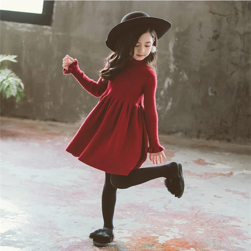 Baby Girl Winter Clothes Christmas Sweater Dress Girls Kids Sweaters Pull Fille Trui Meisje Coltrui Ribbed Turtleneck |