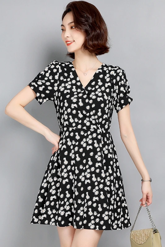 

COIGARSAM Chiffon Women dress New Summer Floral Print Dresses 2038