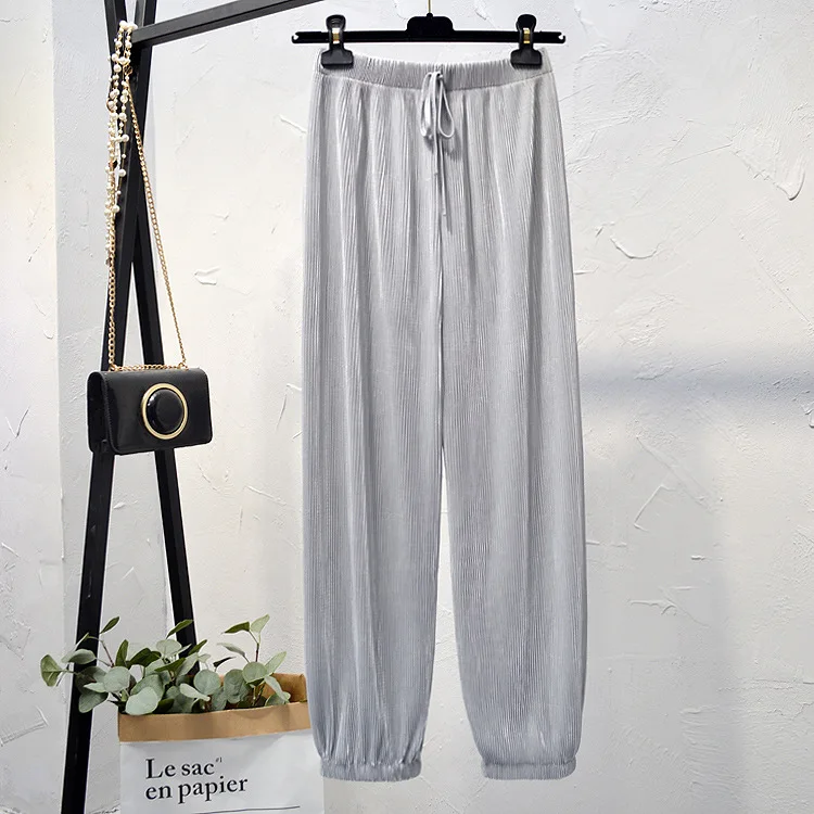 

Spring/summer 2021 new ice silk chiffon pleated pants women high waist drop feeling loose-fitting lantern pant thin casual pants
