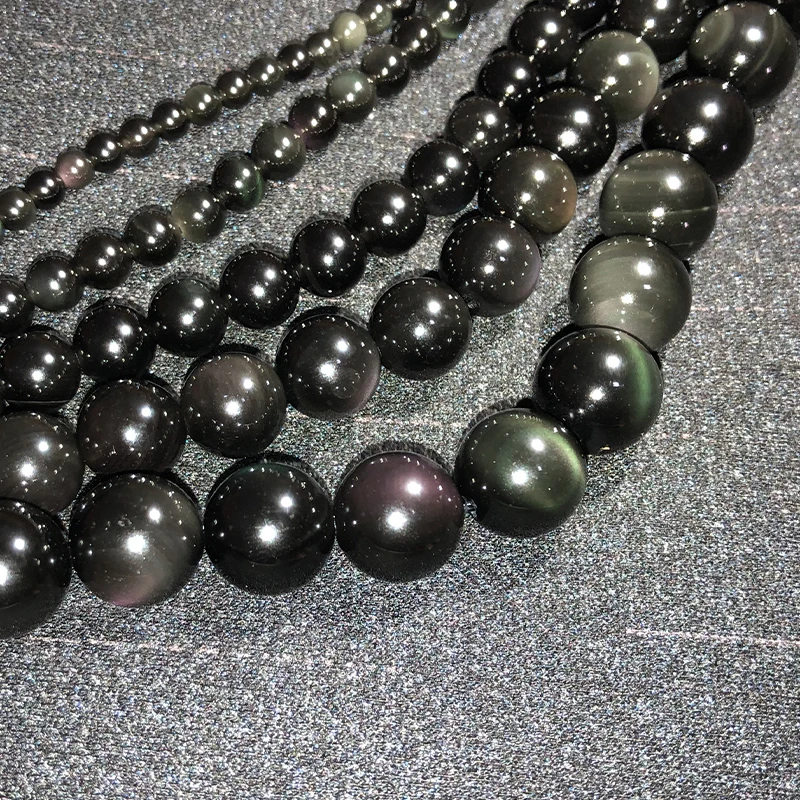 Pick Size 6/8/10/12/14MM Natural Genuine Flash Rainbow Obsidian Stone Round Loose Beads 15"/Strand Shipping images - 6