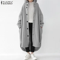 zanzea 2021 womens winter sweatshirts coats elegant button hoodies casaul long sleeve outwears female hooded overcoat