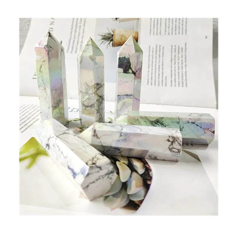 

Природные Лечебные драгоценные камни Aura Howlite Wand Point Crystal для украшения