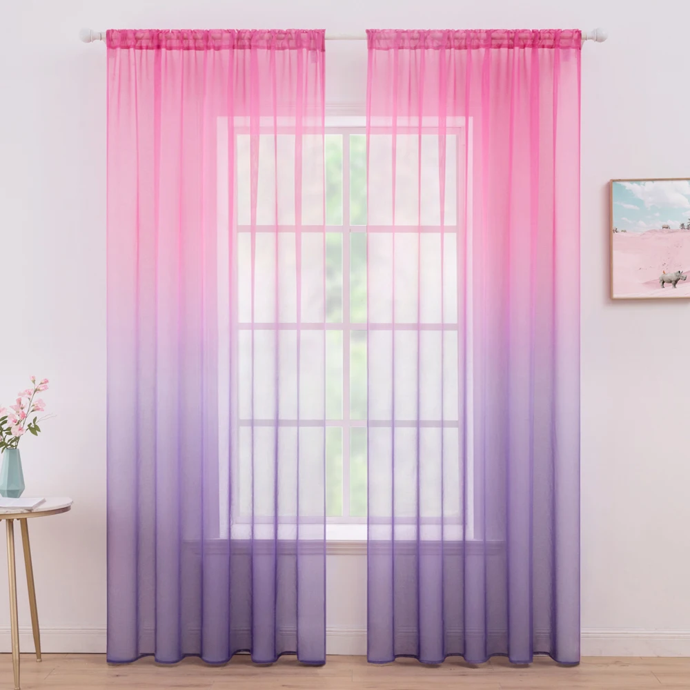MILING Gradient Window Sheer Curtains Bedroom Valance for Living Room Tulle Voile Transparent Wedding Drapes | Дом и сад