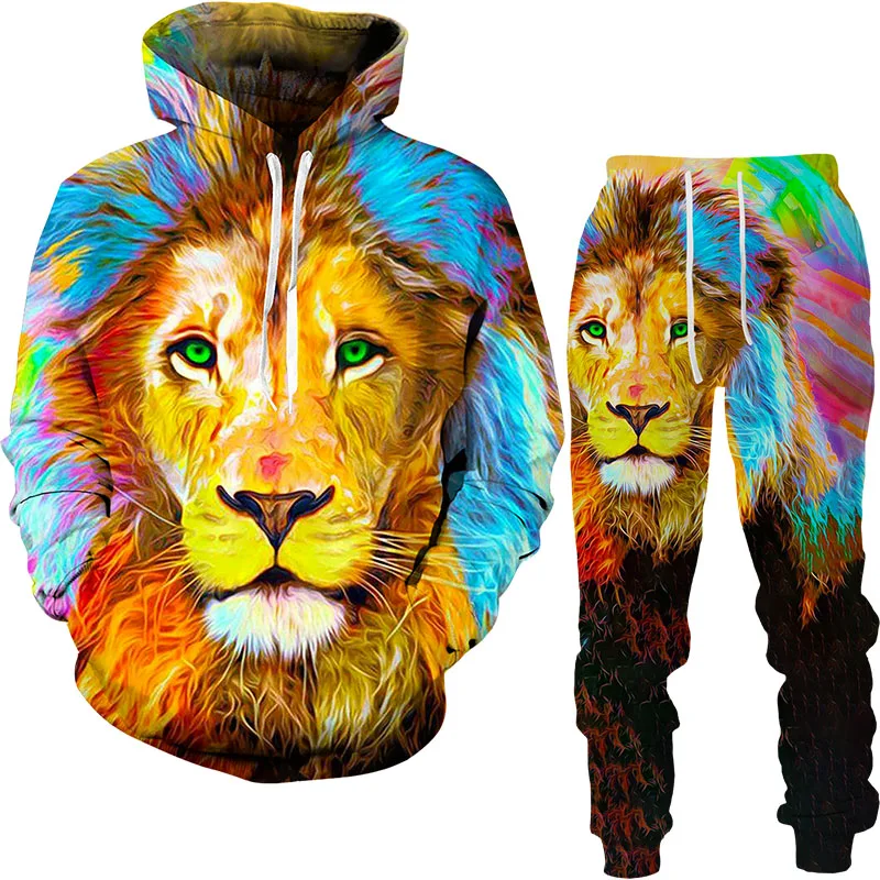 

New Autumn and Winter Men's Hoodie Beast 3D Printing Sweater + Trousers Fitness Jogging Sports Men's Fashion Brand Oversized Men