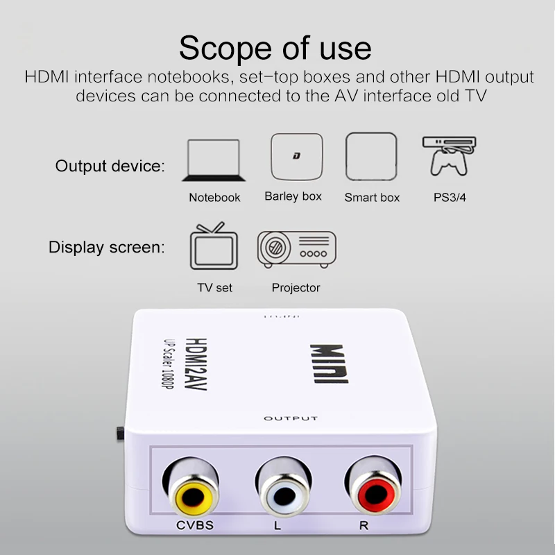 Адаптер HDMI в AV для ноутбука HD видео конвертер RCA AV/CVSB L/R 1080P HDMI2AV Поддержка NTSC PAL Mini |