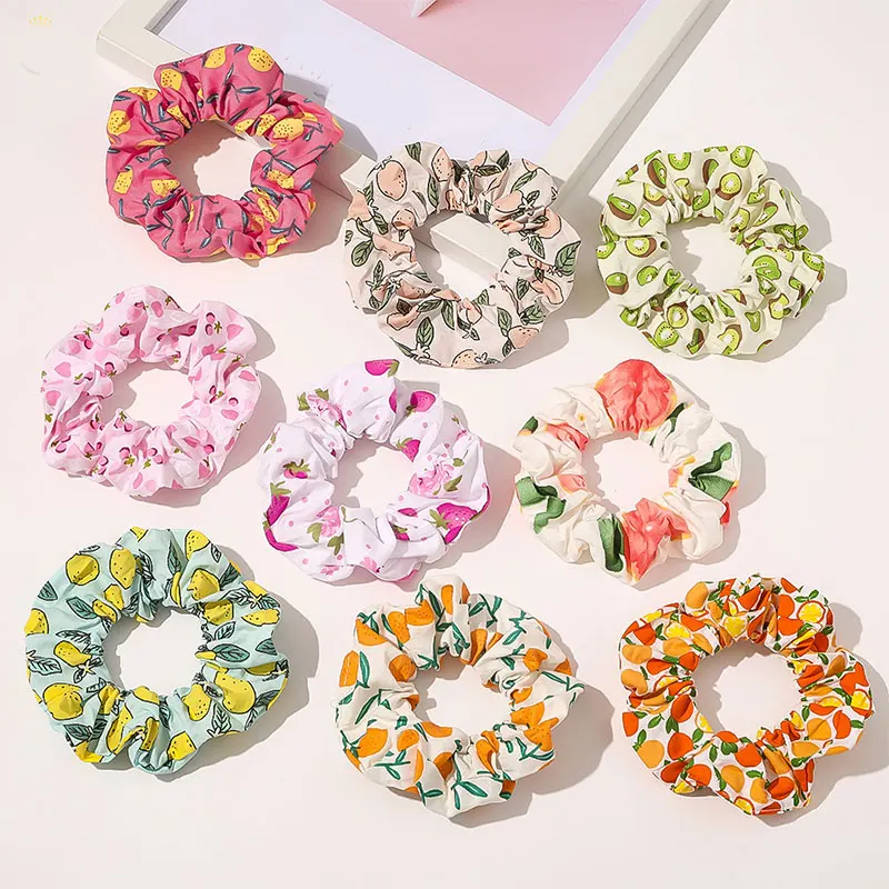 

2021 Fruit Print Women Hair Scrunchies Ponytail Holder Hair Ties Rope Elastics Hair Bands for Girls Hair Accessories Headwear