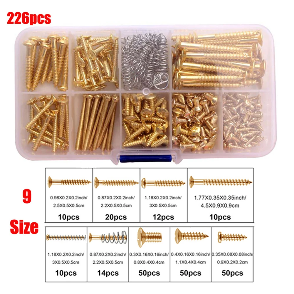 

226pcs Replacement Parts Tuner Assortment Gold Portable 9 Types Storage Box Practical Pickguard With Springs Guitar Screw Kit