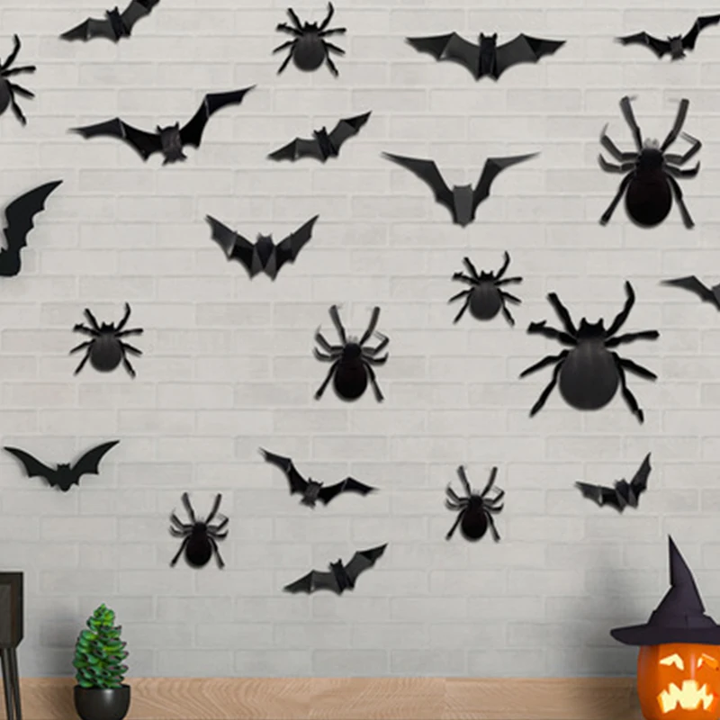 

Halloween bat spider 3D black stereo wall stickers window party decoration window hotel haunted house atmosphere layout