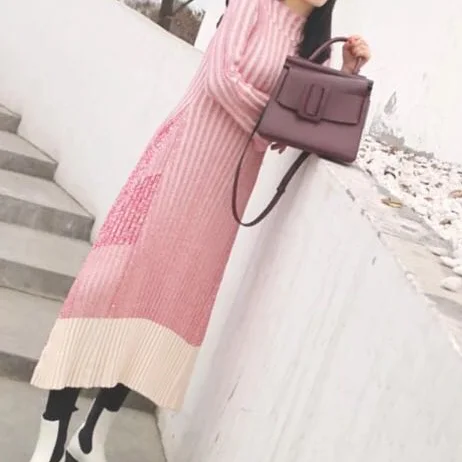 Женское длинное трикотажное платье свитер розовое или Зеленое Длинное Платье с