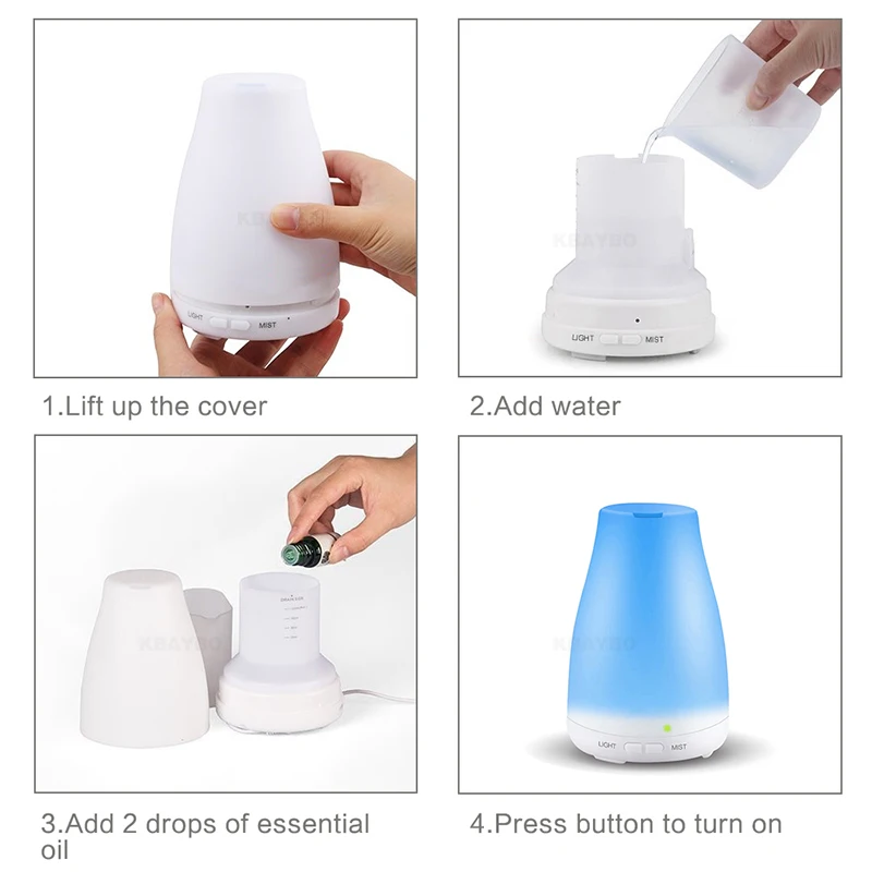 

KBAYBO 120ml Aroma Diffuser Aromatherapy Humidifier Essential Oil Diffuser Air Purifier with 7 Colors Changing LED Lamp for Home