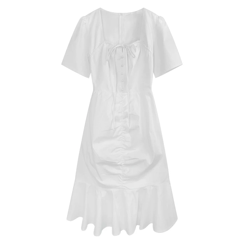 

skirt chic women's dress new French waist closed bubble short sleeve fishtail A-line dress in spring and summer 2021