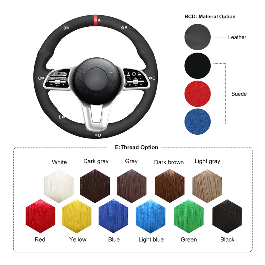 

MEWANT Black Suede Car Steering Wheel Covers Braid for Mercedes Benz A-Class W177 B-Class W247 C-Class W205 CLS-Class 2018-2021