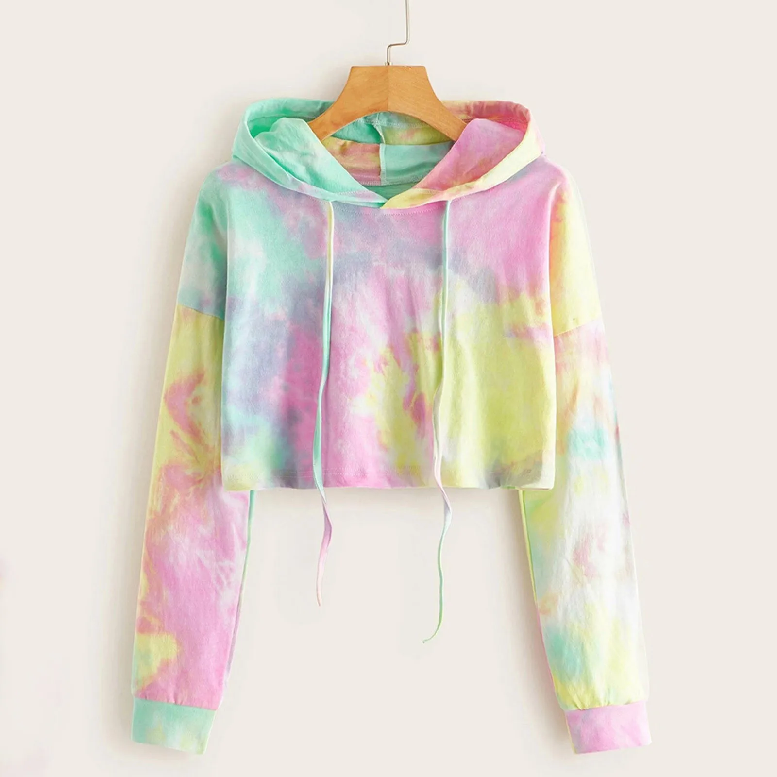 

Women Tie-dye Printed Hoodies Autumn Long Sleeve Hooded Short Pullover Top Y2k Fashion Oversized Women Sweatshirt Sudaderas