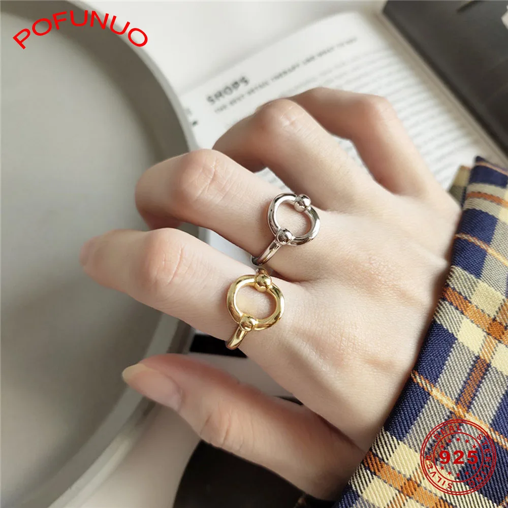POFUNUO 925 пробы серебряные Открытые Кольца минималистичные геометрические