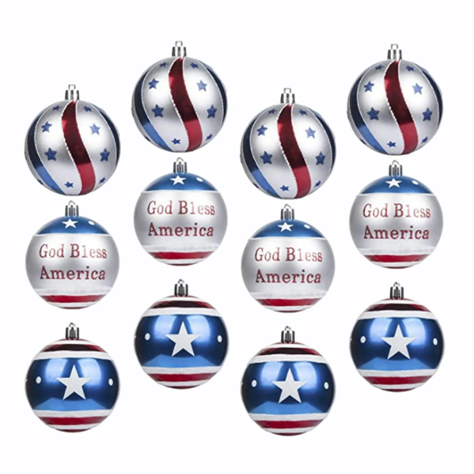 

12PCS Independence Day Hanging Decorate Ball Ornament Hanging Pendant USA Themed Party Supplies for 4th of July Patriotic 2021