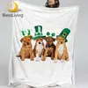 BlessLiving Dog Sherpa Blanket St. Patrick's Day Throw Blanket Bedding Green Hat Custom Blanket Lucky Shamrocks Mantas De Cama 1