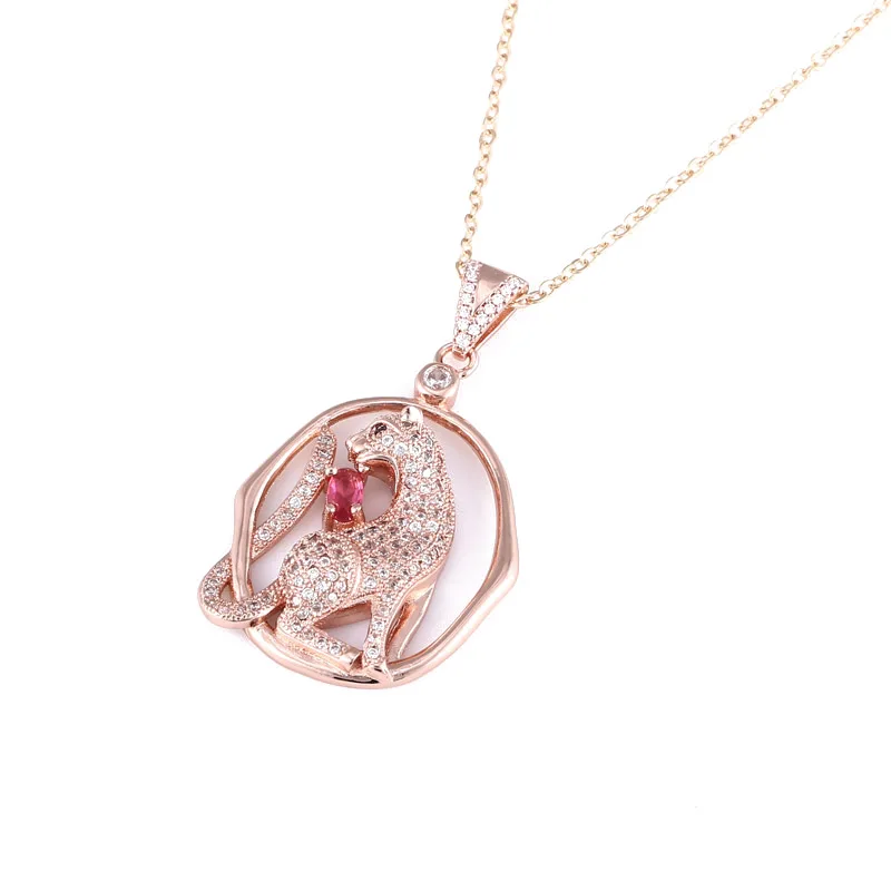 Rose Gold Red Juya, Прямая поставка от поставщиков, микро ожерелье с леопардом из циркония ручной работы, ожерелье с подвеской в виде животного для женщин и мужчин, рождественский подарок - Окраска металла: Rose Gold Red