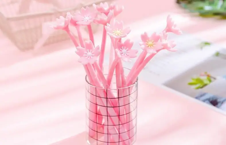 1 Piece Lytwtw's Silicone Pink Creative Cute Cherry Blossoms Flower Stationery Office School Supplies Gift Simulation Gel Pens