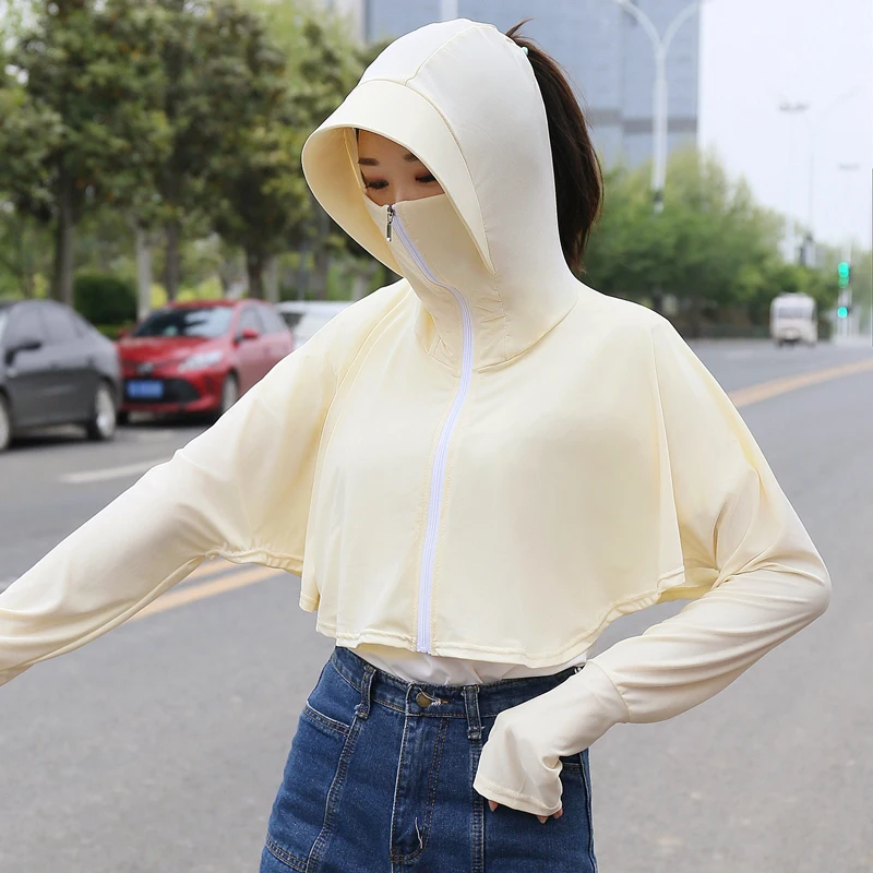 

Sombrero desmontable con proteccion solar para mujer, ropa de piel, mascara cortaviento con proteccion