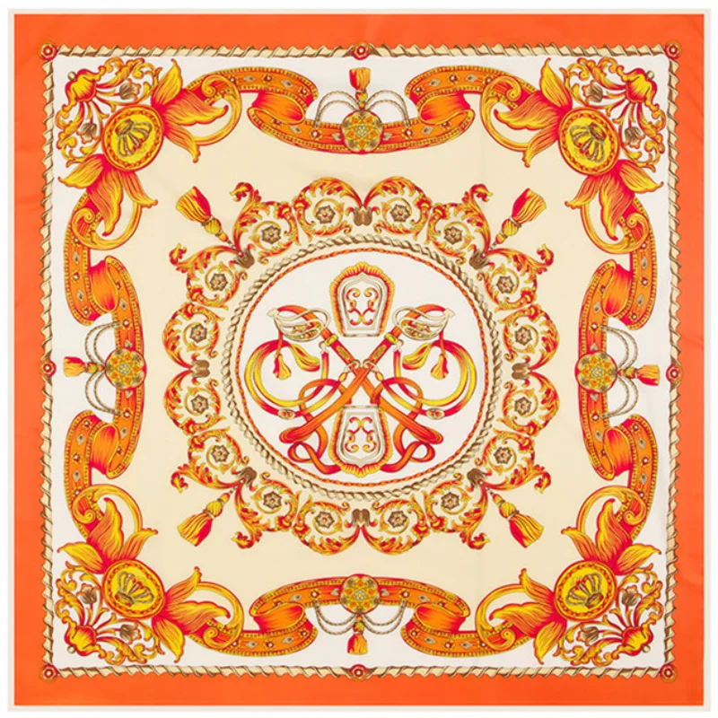 

JTVOVO 2021 New 130x130CM Luxury Brand Silk Print Palace Women's Fashion Square Scarf Twill Shawl Headscarf Turban Handkerchief